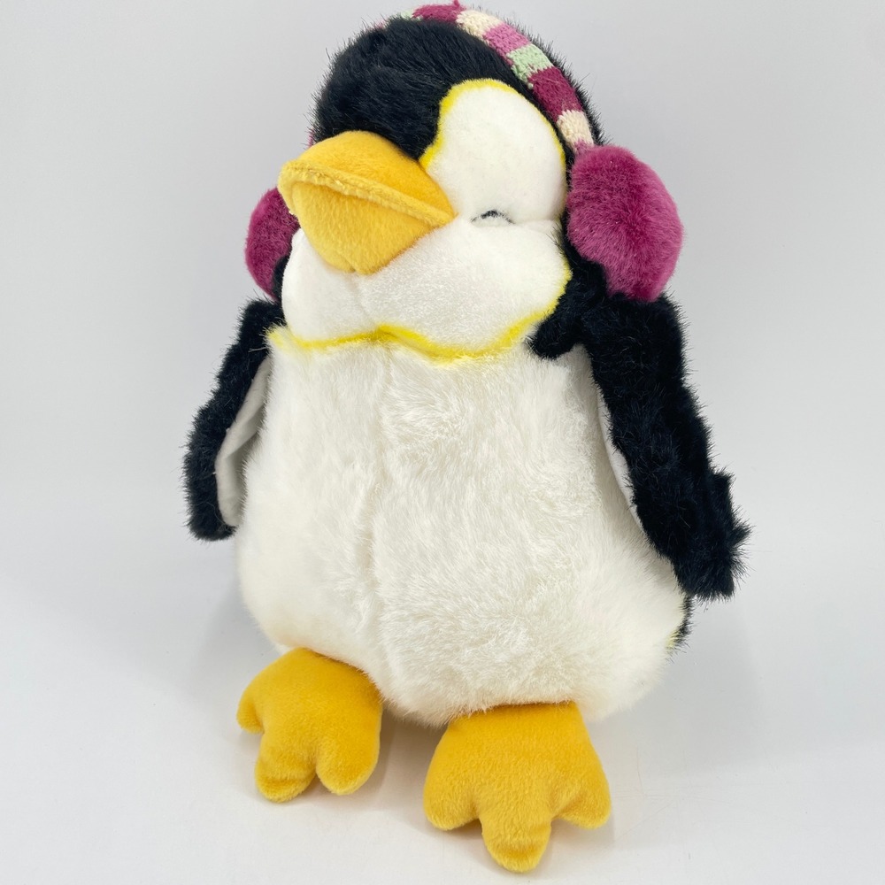Russ Berrie Tux Penguin 12" Daisy Chain Press Arctic Pink Earmuffs Hang Tag